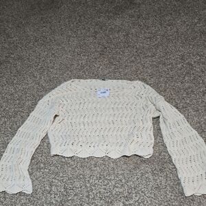 American Eagle Cream Crochet Long Sleeve Top